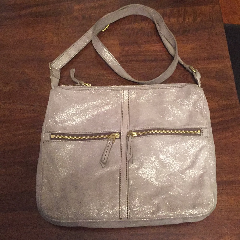 Fossil Erin Top Zip Crossbody Bag - grey/sparkly